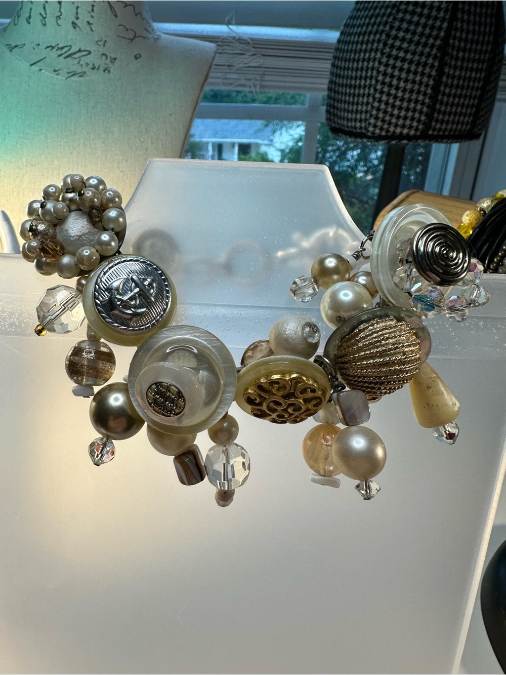 Chunky Pearl & Button Cluster Bracelet in Cream and Gold